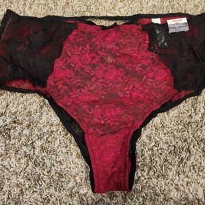 Cacique Lace Cheeky Panty in Wine and Black
